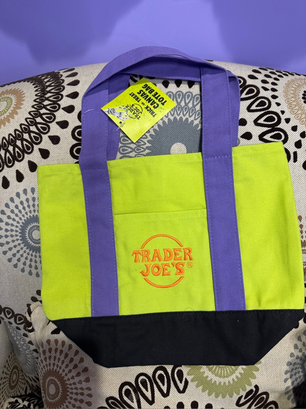 Trader Joe’s 2026 Halloween Green & Purple Canvas Tote Bag